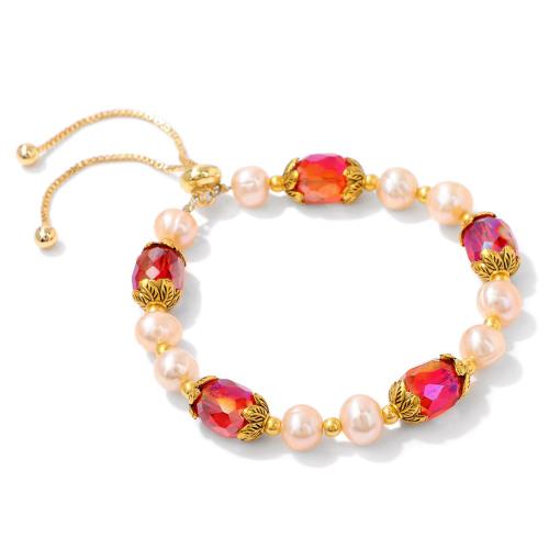 Bracelets de cristal, alliage de zinc, avec cristal & perle de plastique, fait à la main, pour femme, plus de couleurs à choisir, Longueur:Environ 16 cm, Vendu par PC