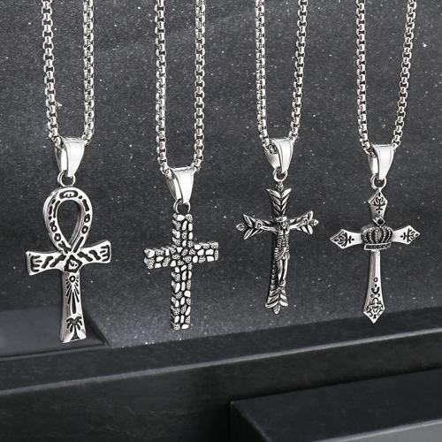 Stainless Steel Cross Pendants 304 Stainless Steel Vacuum Ion Plating & for man & with rhinestone Sold By PC