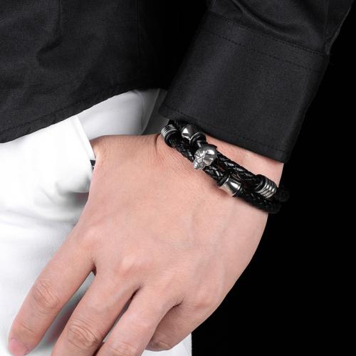 Bracelets cordon PU, Acier inoxydable 304, avec Aimant & cuir PU, Double couche & normes différentes pour le choix & pour homme, plus de couleurs à choisir, Vendu par PC