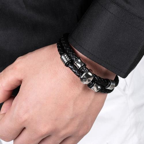 PU Leather Cord Bracelets 304 Stainless Steel with Magnet & PU Leather Vacuum Ion Plating Double Layer & for man Sold By PC