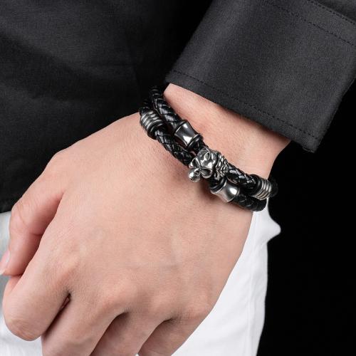 PU Leather Cord Bracelets, 304 Stainless Steel, with Magnet & PU Leather, Vacuum Ion Plating, Double Layer & different size for choice & for man, more colors for choice, Sold By PC