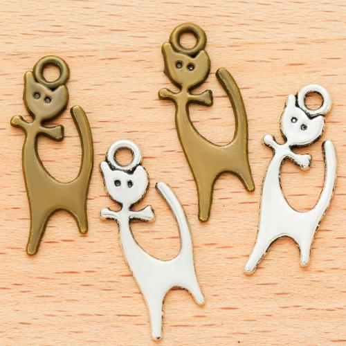 Tibetan Style Animal Pendants, Cat, plated, DIY, more colors for choice, 25x10mm, 100PC/Bag, Sold By Bag