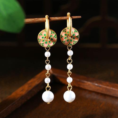 Tibetan Style Huggie Hoop Drop Earring, with Acrylic, gold color plated, vintage & for woman & enamel, 62mm, Sold By Pair