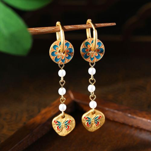 Tibetan Style Huggie Hoop Drop Earring, with Acrylic, gold color plated, vintage & for woman & enamel, 63mm, Sold By Pair