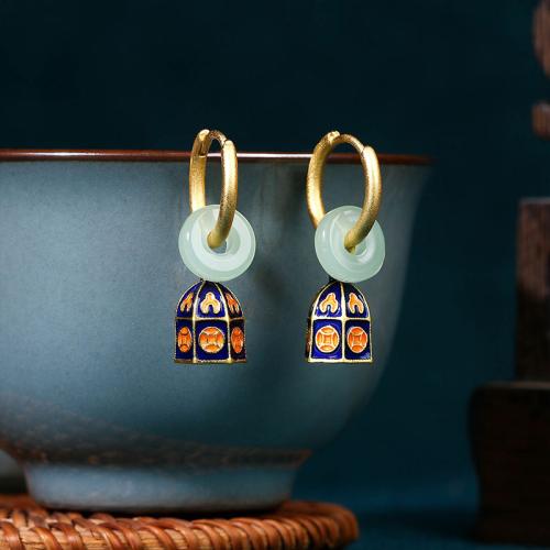 Zinc Alloy Huggie Hoop Drop Earring with Jade gold color plated vintage & for woman & enamel Sold By Pair