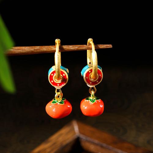 Tibetan Style Huggie Hoop Drop Earring, with Jade & Plastic Pearl, gold color plated, vintage & for woman & enamel, 10x33mm, Sold By Pair