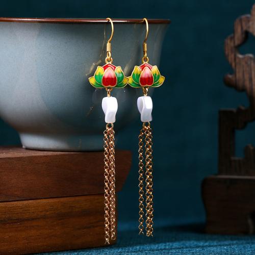 Brass Tassel Earring, with Acrylic, Lotus, gold color plated, vintage & for woman & enamel, 80mm, Sold By Pair