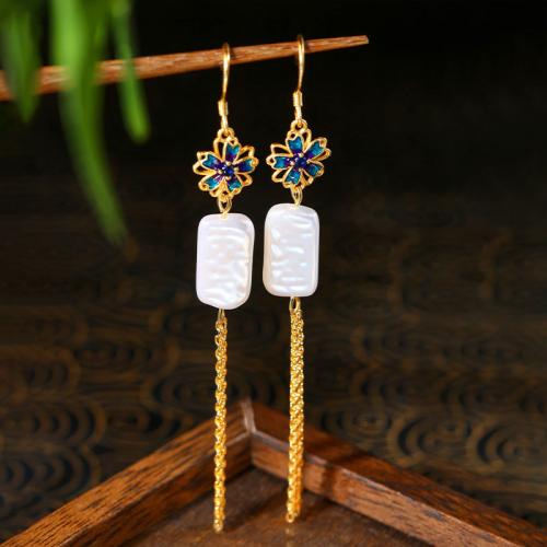 Tibetan Style Tassel Earring, with Acrylic, Flower, gold color plated, vintage & for woman & enamel, 90mm, Sold By Pair