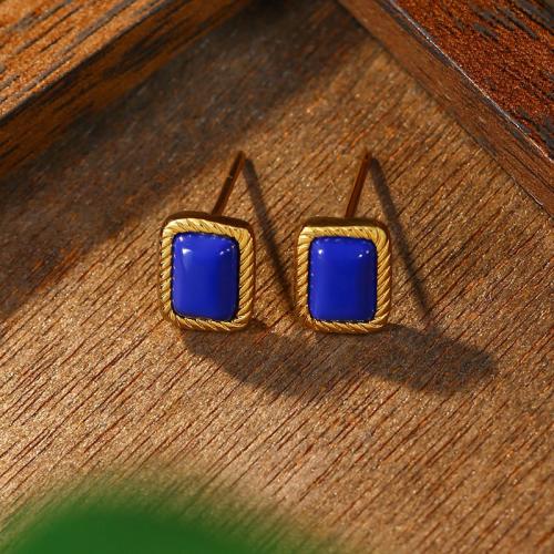 Tibetan Style Stud Earring, with Jade, Geometrical Pattern, gold color plated, vintage & for woman, 7x9mm, Sold By Pair