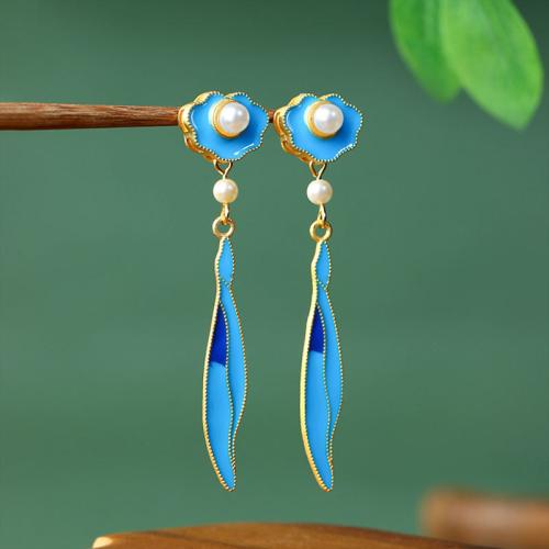 Tibetan Style Drop Earring, with Acrylic, Leaf, gold color plated, vintage & for woman & enamel, 15x65mm, Sold By Pair