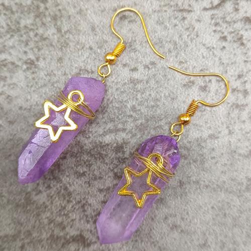 Natural Quartz Earrings, with Tibetan Style, fashion jewelry & for woman, more colors for choice, 50mm, Sold By Pair