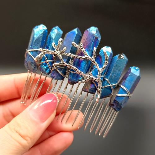 Dekoratív Hair Combs, Természetes Quartz, -val Cink ötvözet, a nő, több színt a választás, 75x50mm, Által értékesített PC