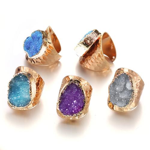 Natural Quartz Finger Ring, with Brass, fashion jewelry & for woman, more colors for choice, Inner diameter 17mm, Sold By PC