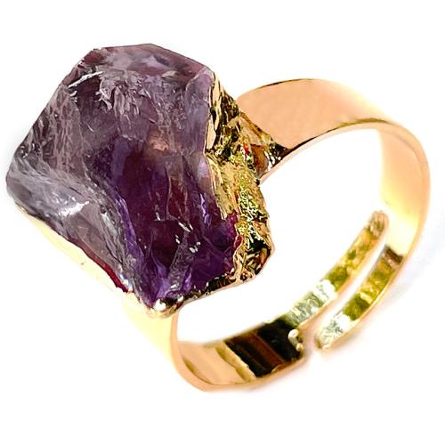 Anel de dedo de quartzo natural, ametista, with cobre, joias de moda & para mulher, dourado, amethyst is about 18mm long, vendido por PC