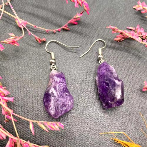 Natural Quartz Earrings, Amethyst, with Tibetan Style, fashion jewelry & for woman, purple, 50mm, Sold By Pair