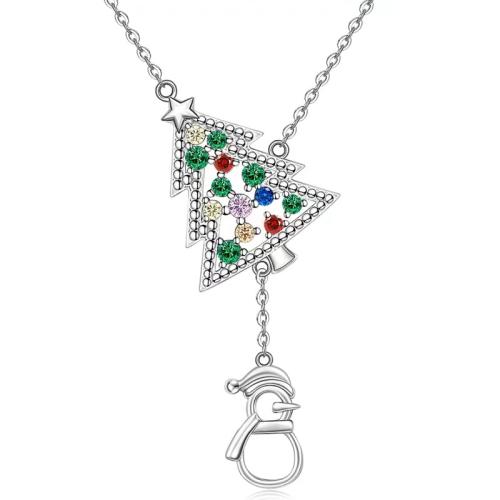 Christmas Necklaces Zinc Alloy Christmas Design & fashion jewelry & for woman & with rhinestone silver color Length Approx 45 cm Sold By PC