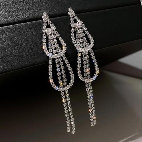 Zinc Alloy Stud Earring fashion jewelry & for woman & with rhinestone Sold By Pair