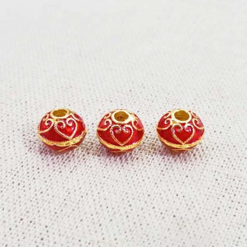 Cloisonne Beads Brass Round gold color plated DIY & enamel nickel lead & cadmium free 10mm Sold By PC