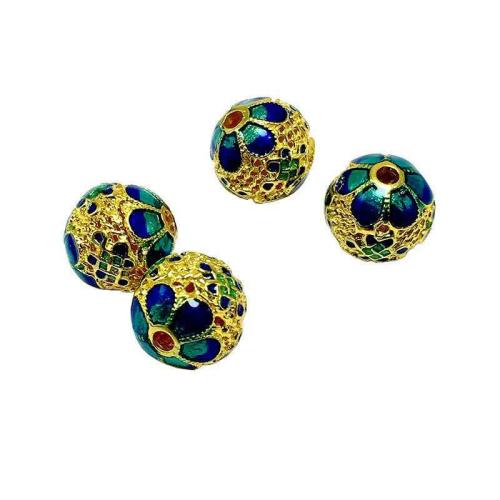 Cloisonne Beads Brass Round gold color plated DIY & enamel nickel lead & cadmium free 10mm Sold By PC