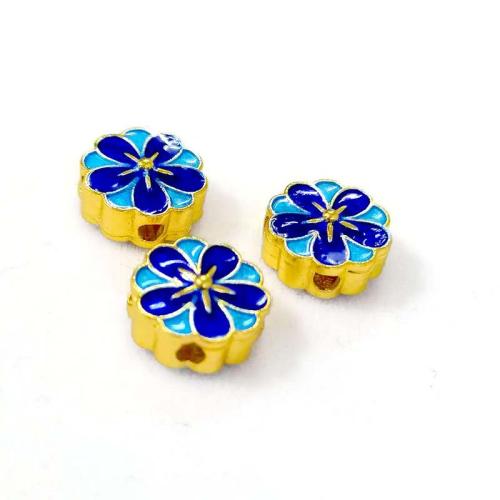 Perles en cloisonné, laiton, fleur, Placage de couleur d'or, DIY & émail, plus de couleurs à choisir, protéger l'environnement, sans nickel, plomb et cadmium, 10mm, Vendu par PC