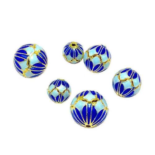 Perles en cloisonné, laiton, Rond, Placage de couleur d'or, DIY & normes différentes pour le choix & émail, plus de couleurs à choisir, protéger l'environnement, sans nickel, plomb et cadmium, Vendu par PC