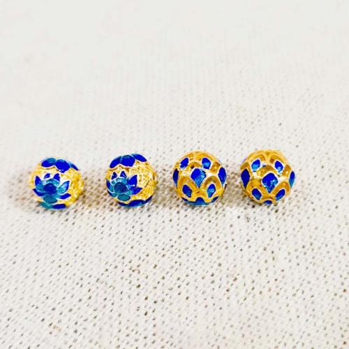 Perles en cloisonné, laiton, avec cloisonne, Rond, Placage de couleur d'or, DIY & modèles différents pour le choix & émail, plus de couleurs à choisir, protéger l'environnement, sans nickel, plomb et cadmium, 6mm, Vendu par PC