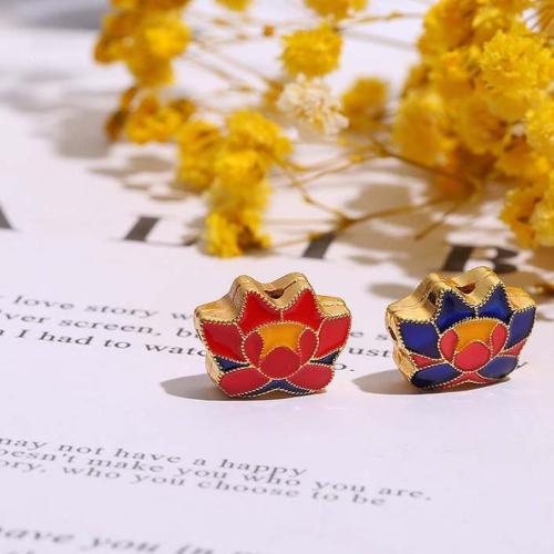 Cloisonne Beads Brass with Cloisonne Flower gold color plated DIY & enamel nickel lead & cadmium free Sold By PC