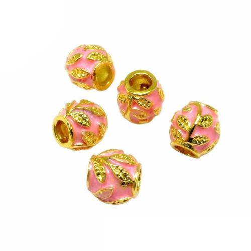 Cloisonne Beads Brass with Cloisonne gold color plated DIY pink nickel lead & cadmium free 10mm Sold By PC