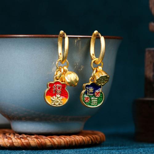 Tibetan Style Huggie Hoop Drop Earring, Lotus Seedpod, gold color plated, vintage & for woman & enamel, 12x36mm, Sold By Pair