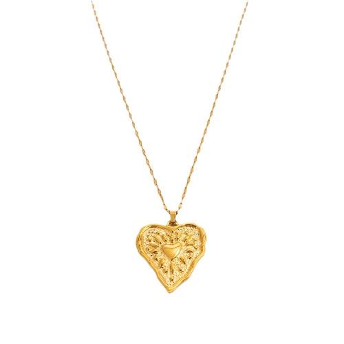 304 Stainless Steel Necklace, with 1.97inch extender chain, Heart, 18K gold plated, fashion jewelry & for woman, Length:Approx 15.7 Inch, Sold By PC