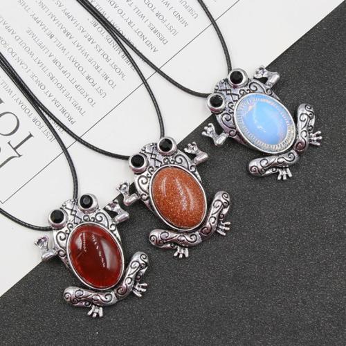 Gemstone Pendants Jewelry, with Tibetan Style, Frog, antique silver color plated, different materials for choice, more colors for choice, 60mm, Sold By PC