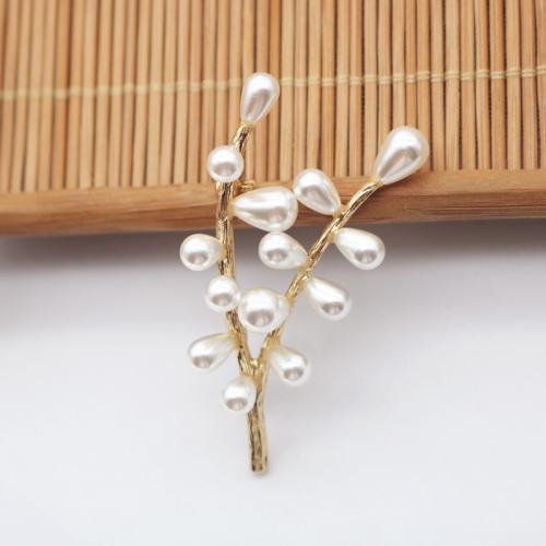 Tibetan Style Brooches, with Plastic Pearl, Branch, for woman, golden, 50x30mm, Sold By PC