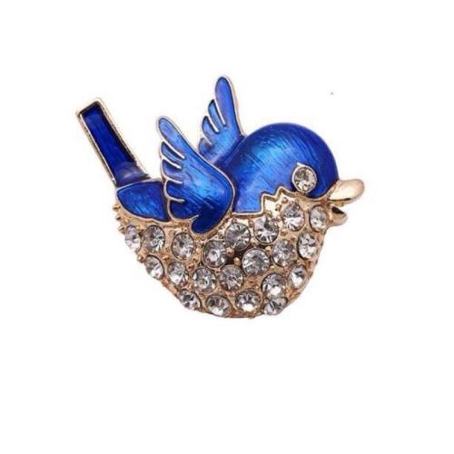 Broches en alliage de zinc, oiseau, pour femme & avec strass, bleu, Vendu par PC