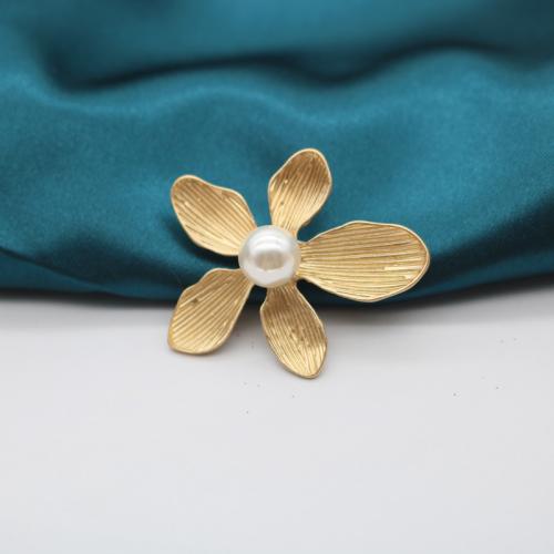 Tibetan Style Brooches, with Plastic Pearl, Flower, for woman, golden, 35x40mm, Sold By PC