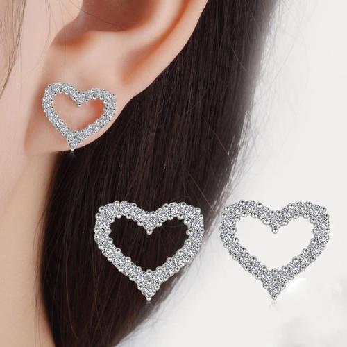 Boucles d'oreilles en laiton zircon cubique pavent, coeur, bijoux de mode & pavé de micro zircon & pour femme, 11.32x13.25mm, Vendu par paire