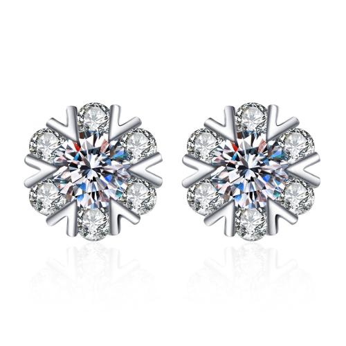 Boucles d'oreilles en laiton zircon cubique pavent, flocon de neige, bijoux de mode & pavé de micro zircon & pour femme, 8.70mm, Vendu par paire