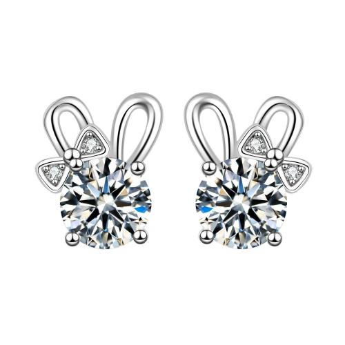 Boucles d'oreilles en laiton zircon cubique pavent, lapin, bijoux de mode & pavé de micro zircon & pour femme, 9.80x11.12mm, Vendu par paire