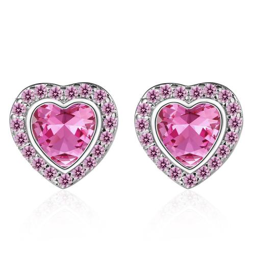 Boucles d'oreilles en laiton zircon cubique pavent, coeur, bijoux de mode & pavé de micro zircon & pour femme, 8.68x8.60mm, Vendu par paire