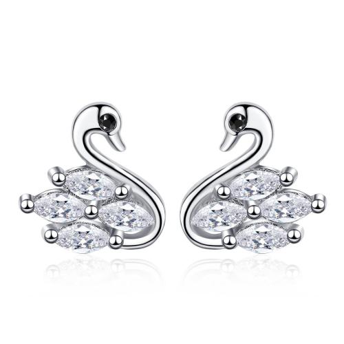 Boucles d'oreilles en laiton zircon cubique pavent, cygne, bijoux de mode & pavé de micro zircon & pour femme, 10.30x10.20mm, Vendu par paire