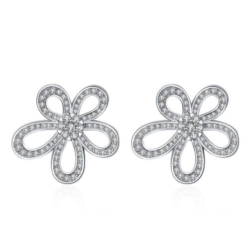 Cúbicos Circonia Pendiente Latón Micro pavimenta, metal, Flor, Joyería & micro arcilla de zirconia cúbica & para mujer, 21.43x20.55mm, Vendido por Par