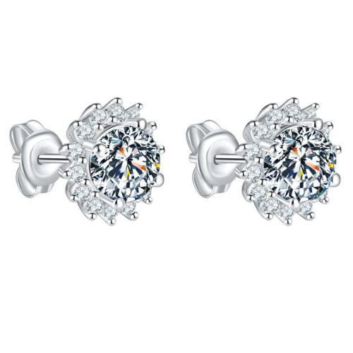 Boucles d'oreilles en laiton zircon cubique pavent, fleur, bijoux de mode & pavé de micro zircon & pour femme, 9.36mm, Vendu par paire