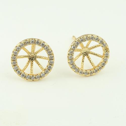 Brass Earring Stud Component DIY & micro pave cubic zirconia Sold By Pair