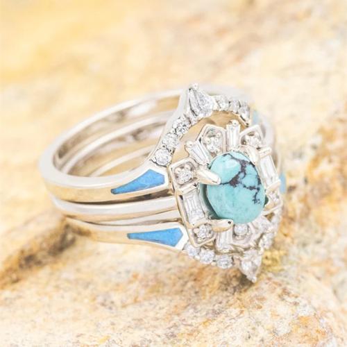 Cubic Zirconia Micro Pave Brass Ring, with turquoise, different size for choice & micro pave cubic zirconia & for woman, Sold By PC