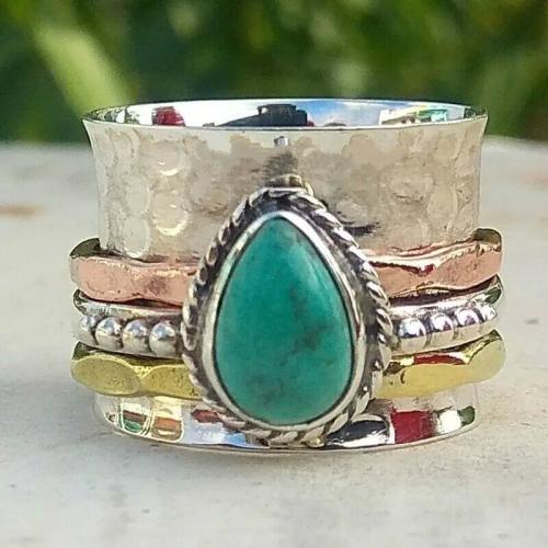 Bague en alliage de zinc, avec turquoise synthétique, bijoux de mode & normes différentes pour le choix & pour femme, Vendu par PC