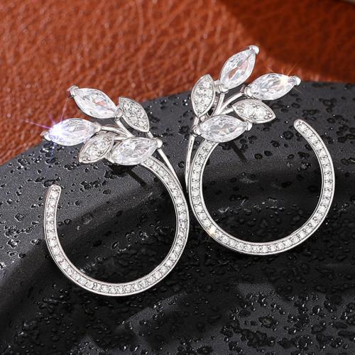 Boucles d'oreilles en laiton zircon cubique pavent, bijoux de mode & pavé de micro zircon & pour femme, Vendu par paire