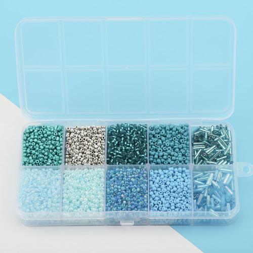 Fashion Glass Beads, with Plastic Box, colorful plated, DIY & 10 cells, more colors for choice, 128x66x18mm, Sold By Box