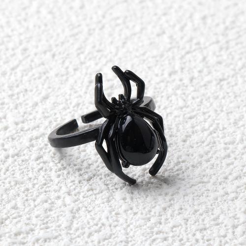 Zinklegierung Fingerring , mit Naturstein, Spinne, metallschwarz plattiert, Einstellbar & Punk-Stil & verschiedenen Materialien für die Wahl & unisex & Halloween Schmuck, keine, frei von Nickel, Blei & Kadmium, 16x24mm, verkauft von PC