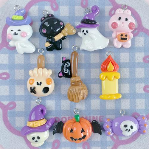 Fashion Halloween Pendant, Resin, with Iron, printing, Halloween Design & Different Shape for Choice & DIY, more colors for choice, Approx 100PCs/Bag, Sold By Bag