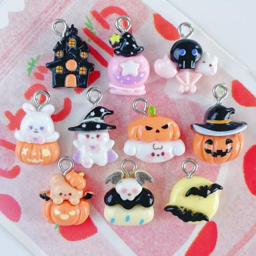 Fashion Halloween Pendant, Resin, with Iron, printing, Halloween Design & Different Shape for Choice & DIY, more colors for choice, Approx 100PCs/Bag, Sold By Bag