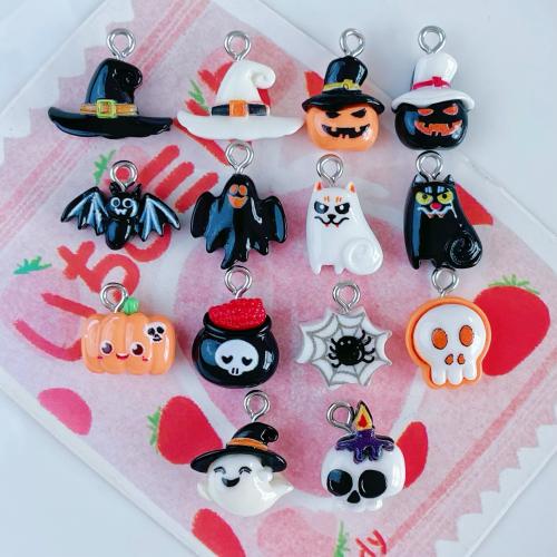 Fashion Halloween Pendant, Resin, with Iron, printing, Halloween Design & Different Shape for Choice & DIY, more colors for choice, Approx 100PCs/Bag, Sold By Bag